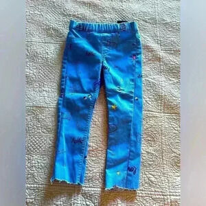 H&M girls size 4–5 youth blue pants comic design Skinny jagging Playful & Unique